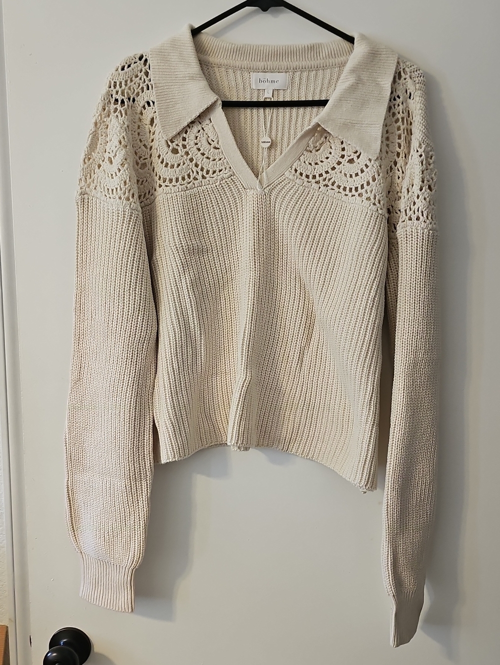 NWOT Bohme Corchet Collared Sweater Cream Size Large